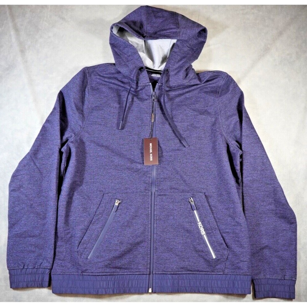 NWT Michael Kors Men's Full Zip Hoodie L Zip Pockets Logo $225 retail